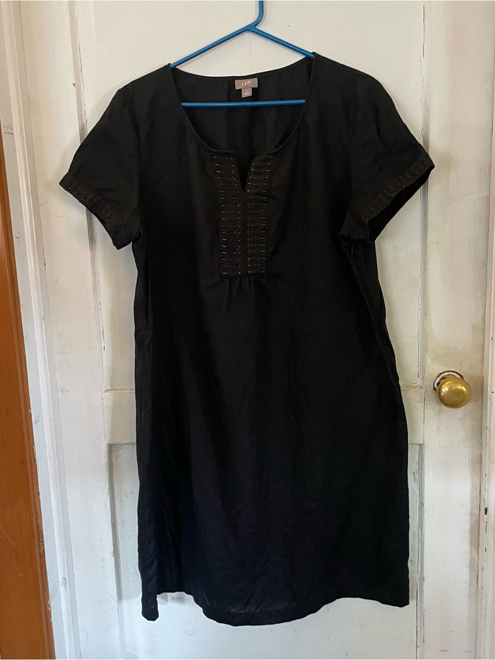 J. Jill Black Tunic dress with bead & embroidered detail. 100%linen.